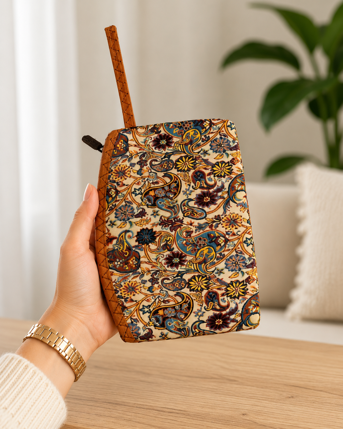Kilim Desenli Terme Kumaş Orta Boy El Çantası